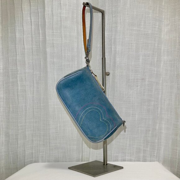 Coach Vintage Baby Blue Suede Leather Heart Stitched Demi Y2K Purse RARE 6732 - Picture 6 of 16